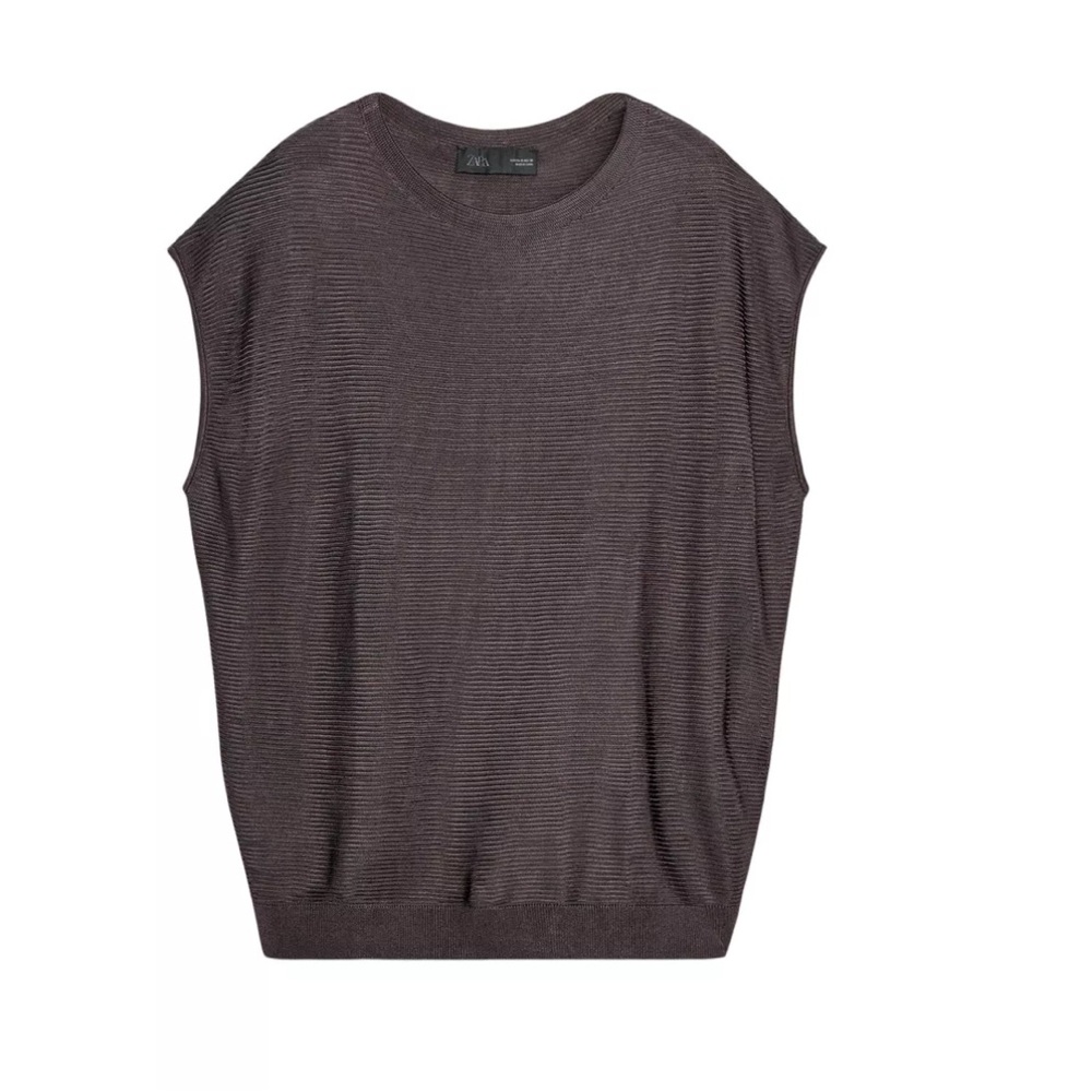 Zara Sleeveless Rib Knit Top in Brown